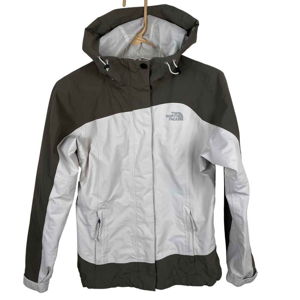 The North Face HyVent Womens Jacket Hooded Full Zip Gray‎ White XS